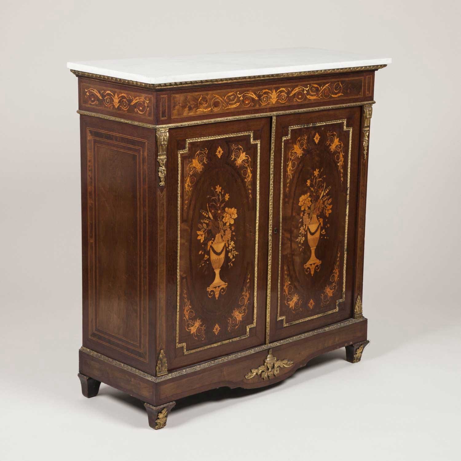 Marquetry cabinet with marble top