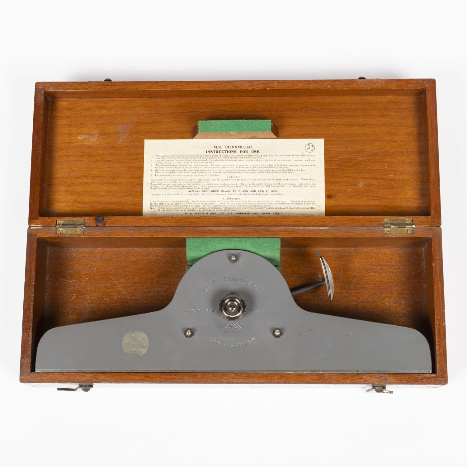RAE Clinometer by E R Watts in fitted case Hatchwell Antiques RAE Clinometer by E R Watts in fitted case