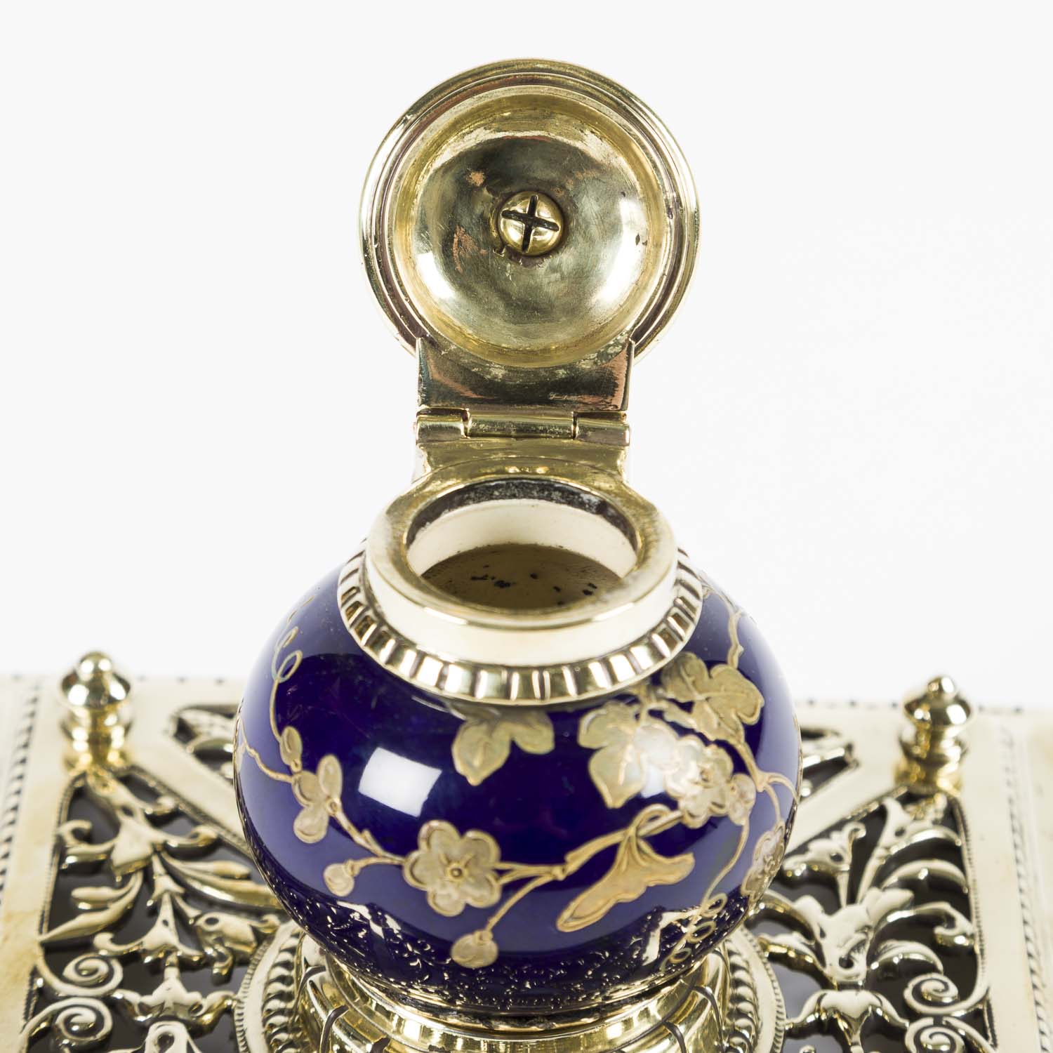 Shopee Ink Well Brass & porcelain inkwell - Chinese style blue gold inkwell