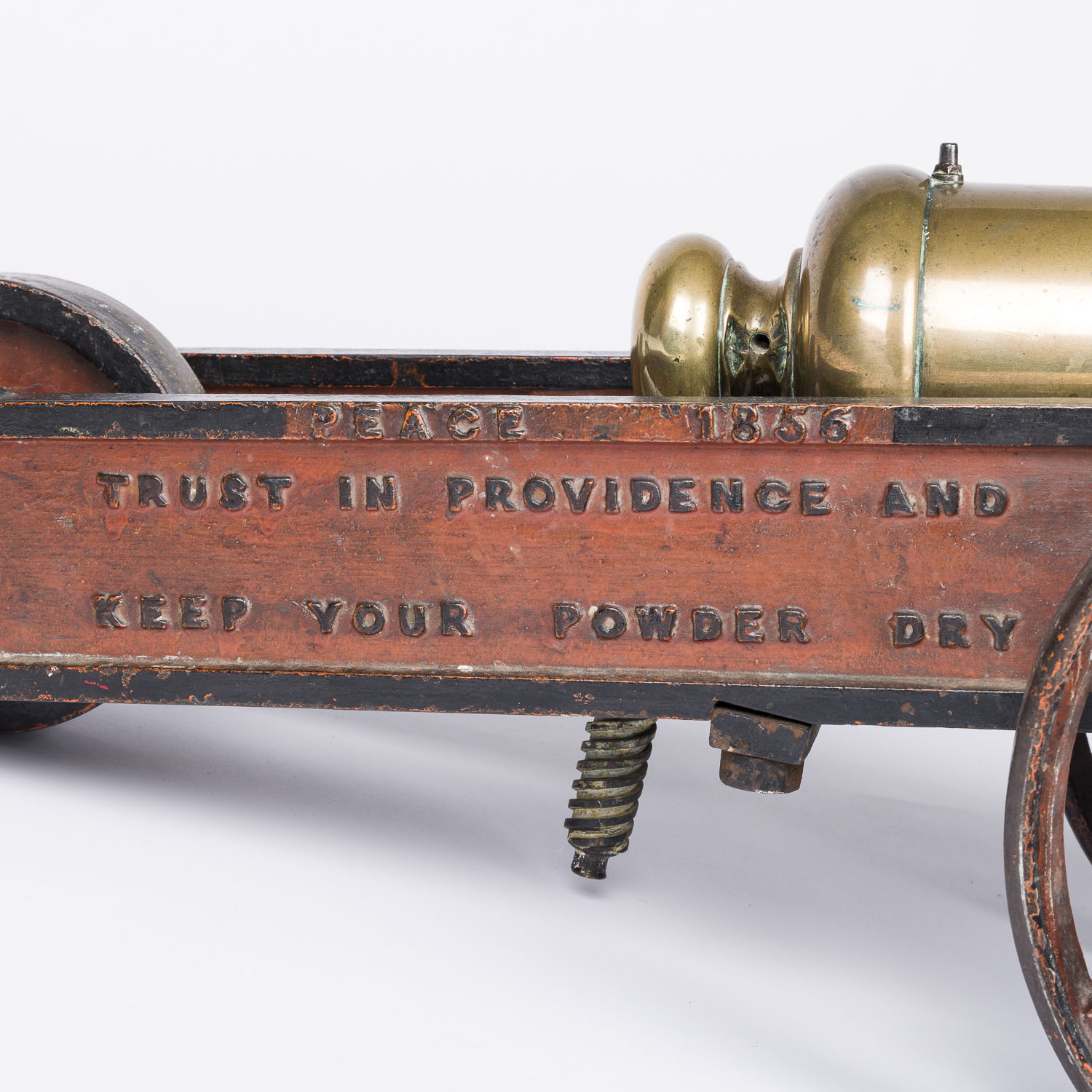 bronze muzzle loading signalling cannon dated 1856 TRUST IN PROVIDENCE KEEP YOUR POWDER DRY