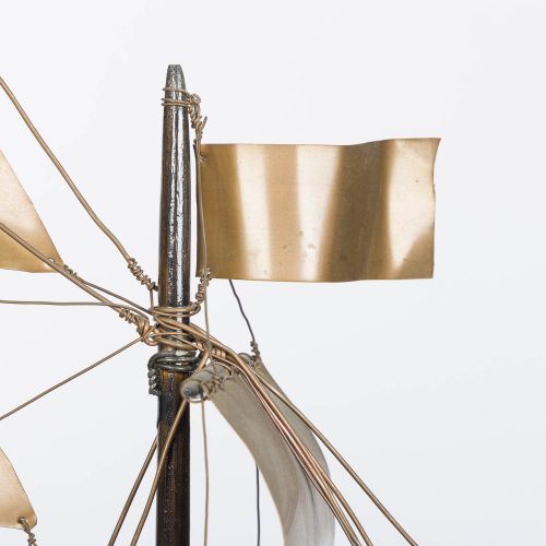 model of a three mast sailing ship Golden Horizon flag